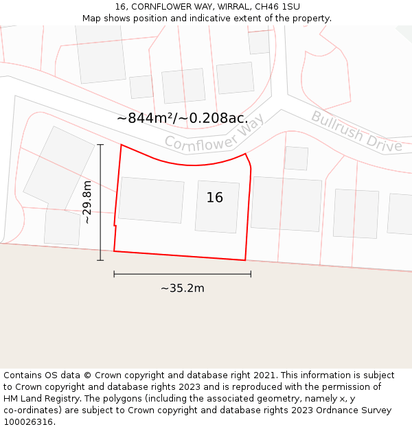 16, CORNFLOWER WAY, WIRRAL, CH46 1SU: Plot and title map