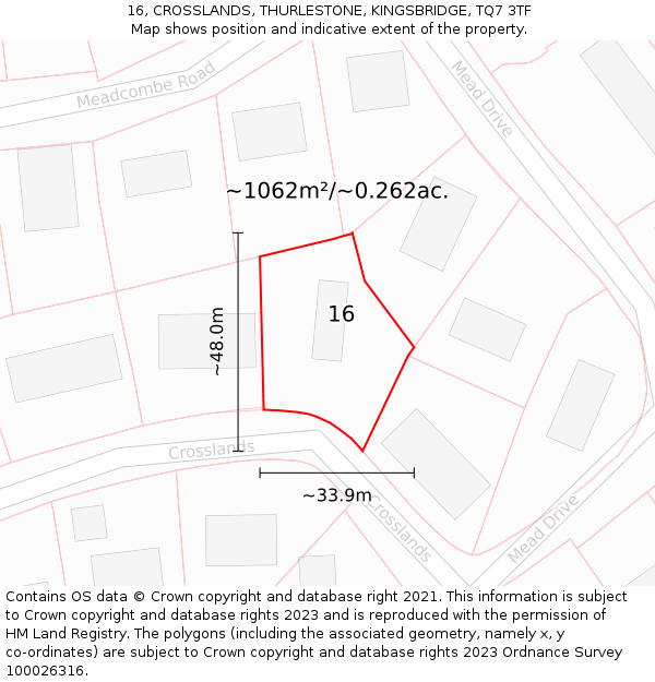 16, CROSSLANDS, THURLESTONE, KINGSBRIDGE, TQ7 3TF: Plot and title map