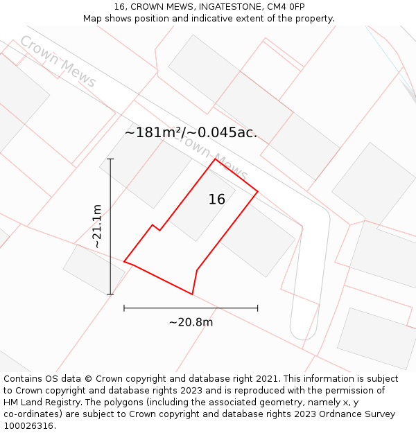 16, CROWN MEWS, INGATESTONE, CM4 0FP: Plot and title map