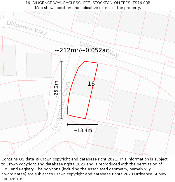 16, DILIGENCE WAY, EAGLESCLIFFE, STOCKTON-ON-TEES, TS16 0RR: Plot and title map