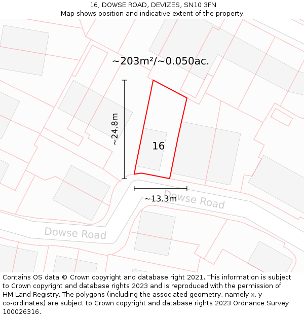 16, DOWSE ROAD, DEVIZES, SN10 3FN: Plot and title map
