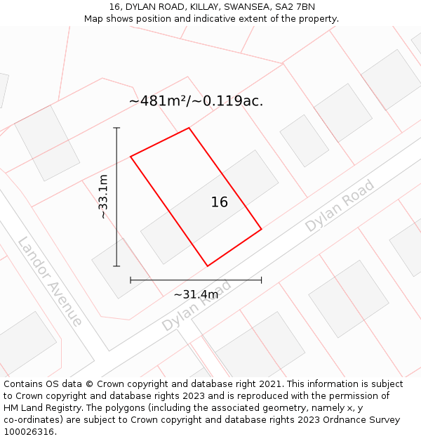 16, DYLAN ROAD, KILLAY, SWANSEA, SA2 7BN: Plot and title map