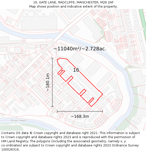 16, GATE LANE, RADCLIFFE, MANCHESTER, M26 2AF: Plot and title map