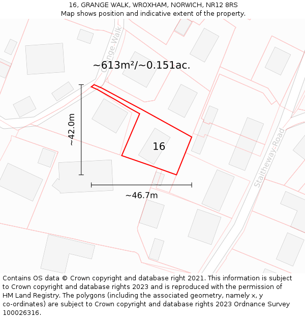 16, GRANGE WALK, WROXHAM, NORWICH, NR12 8RS: Plot and title map