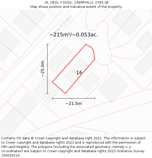 16, HEOL Y DDOL, CAERPHILLY, CF83 3JF: Plot and title map