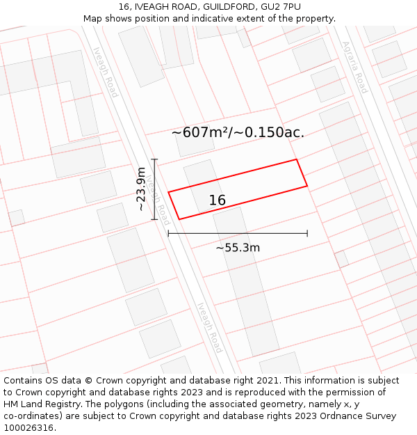 16, IVEAGH ROAD, GUILDFORD, GU2 7PU: Plot and title map