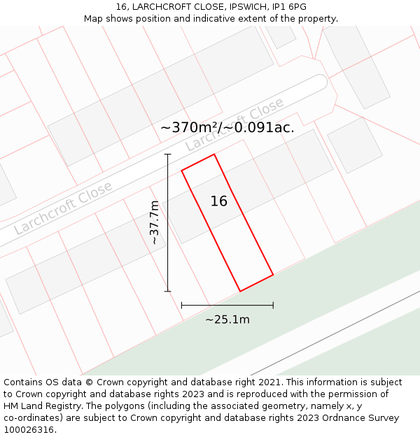 16, LARCHCROFT CLOSE, IPSWICH, IP1 6PG: Plot and title map