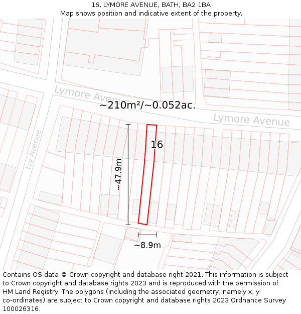 16, LYMORE AVENUE, BATH, BA2 1BA: Plot and title map