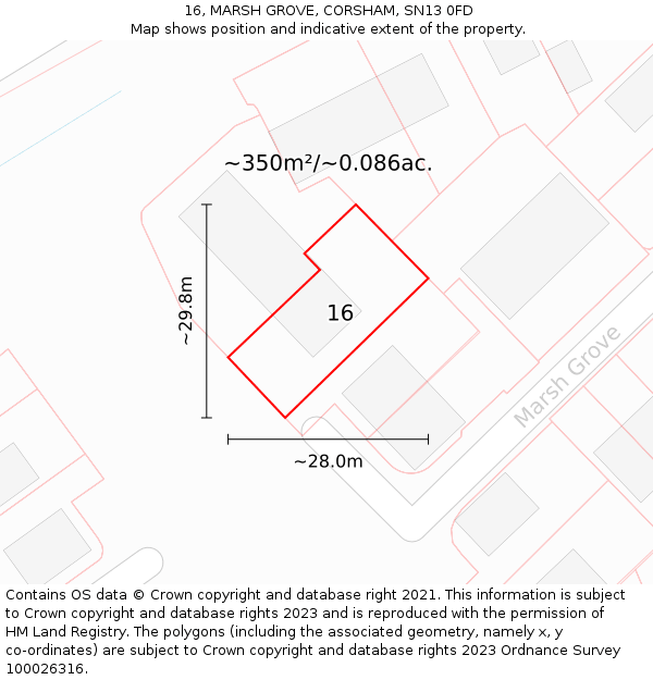 16, MARSH GROVE, CORSHAM, SN13 0FD: Plot and title map