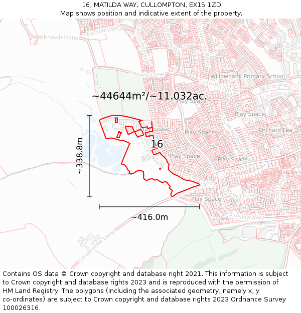 16, MATILDA WAY, CULLOMPTON, EX15 1ZD: Plot and title map