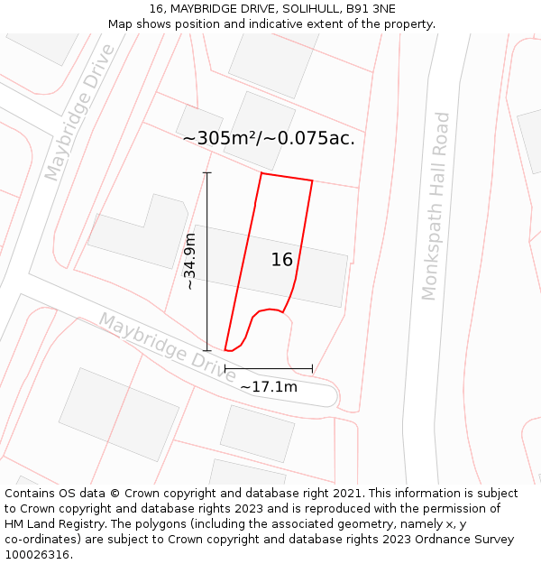 16, MAYBRIDGE DRIVE, SOLIHULL, B91 3NE: Plot and title map