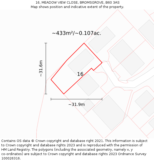 16, MEADOW VIEW CLOSE, BROMSGROVE, B60 3AS: Plot and title map