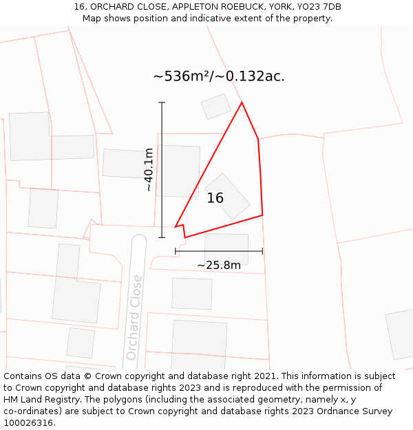 16, ORCHARD CLOSE, APPLETON ROEBUCK, YORK, YO23 7DB: Plot and title map
