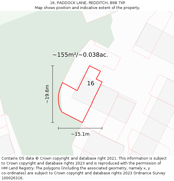 16, PADDOCK LANE, REDDITCH, B98 7XP: Plot and title map