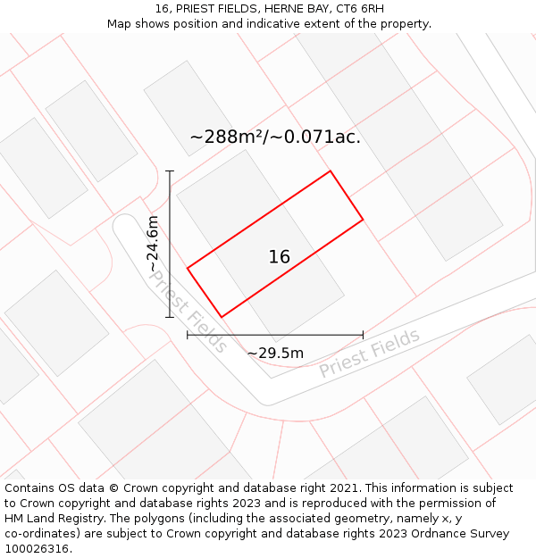16, PRIEST FIELDS, HERNE BAY, CT6 6RH: Plot and title map