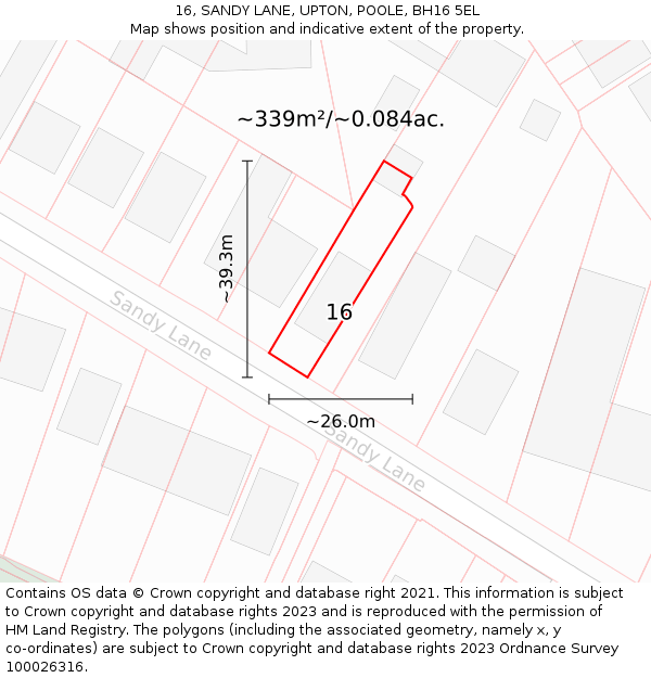 16, SANDY LANE, UPTON, POOLE, BH16 5EL: Plot and title map