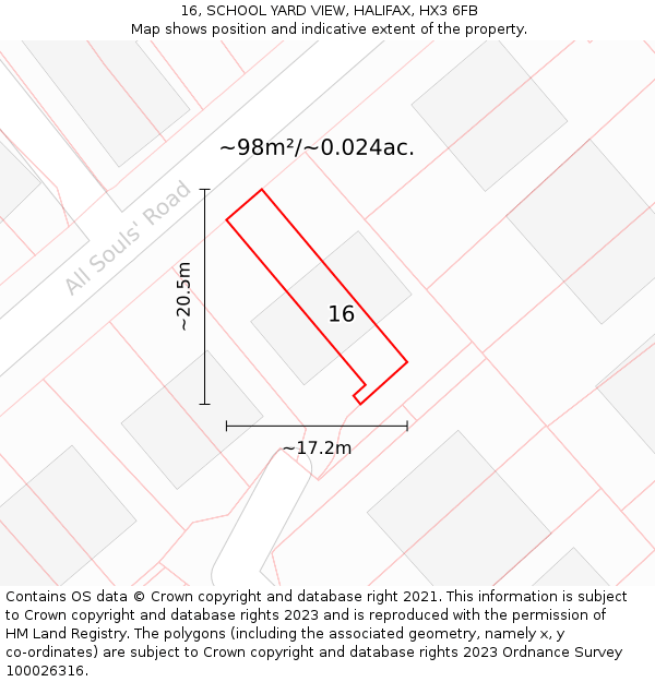 16, SCHOOL YARD VIEW, HALIFAX, HX3 6FB: Plot and title map