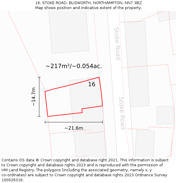 16, STOKE ROAD, BLISWORTH, NORTHAMPTON, NN7 3BZ: Plot and title map