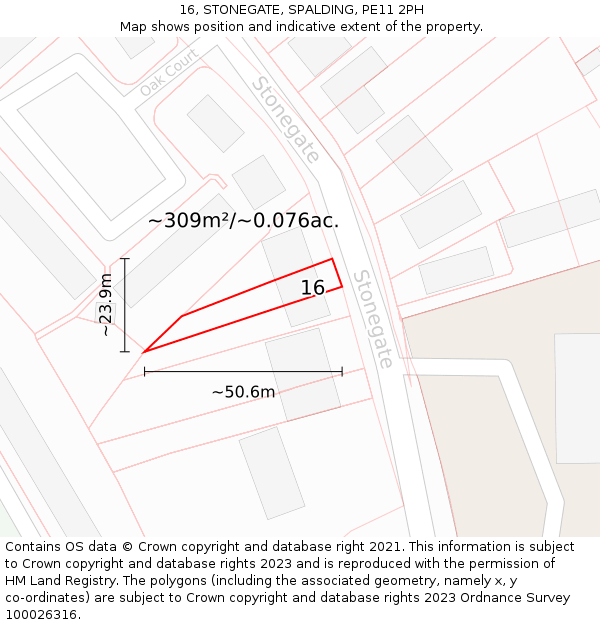16, STONEGATE, SPALDING, PE11 2PH: Plot and title map