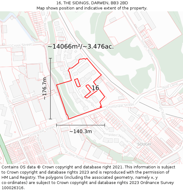 16, THE SIDINGS, DARWEN, BB3 2BD: Plot and title map