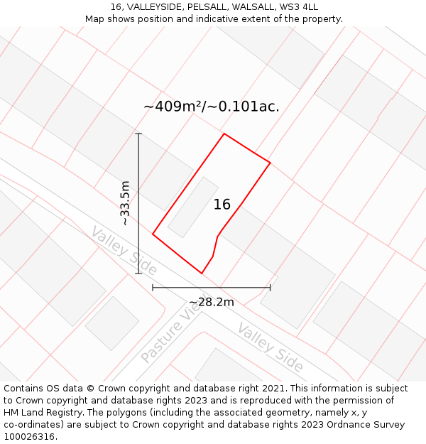 16, VALLEYSIDE, PELSALL, WALSALL, WS3 4LL: Plot and title map