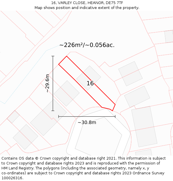 16, VARLEY CLOSE, HEANOR, DE75 7TF: Plot and title map