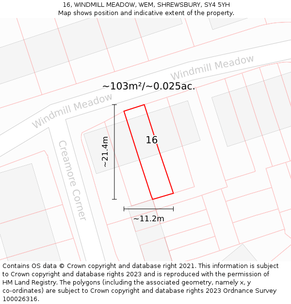 16, WINDMILL MEADOW, WEM, SHREWSBURY, SY4 5YH: Plot and title map