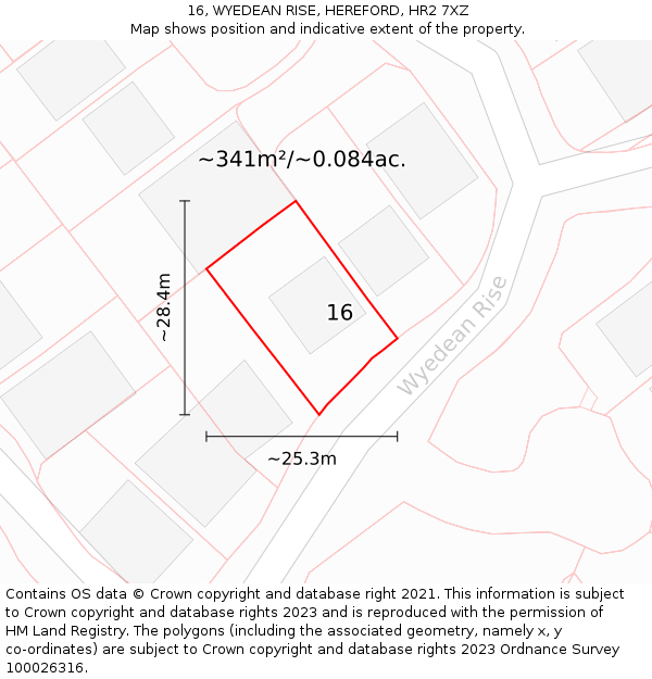 16, WYEDEAN RISE, HEREFORD, HR2 7XZ: Plot and title map