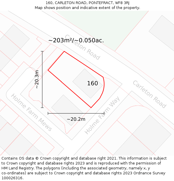 160, CARLETON ROAD, PONTEFRACT, WF8 3RJ: Plot and title map
