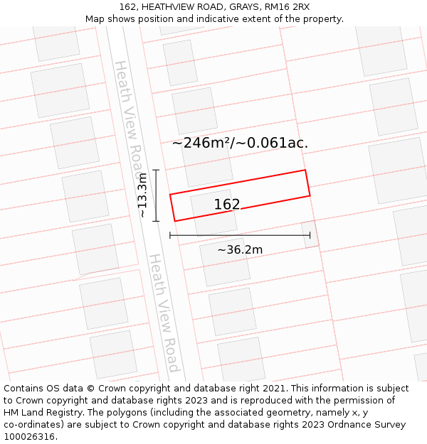 162, HEATHVIEW ROAD, GRAYS, RM16 2RX: Plot and title map