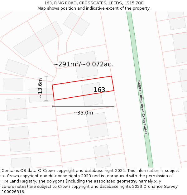 163, RING ROAD, CROSSGATES, LEEDS, LS15 7QE: Plot and title map