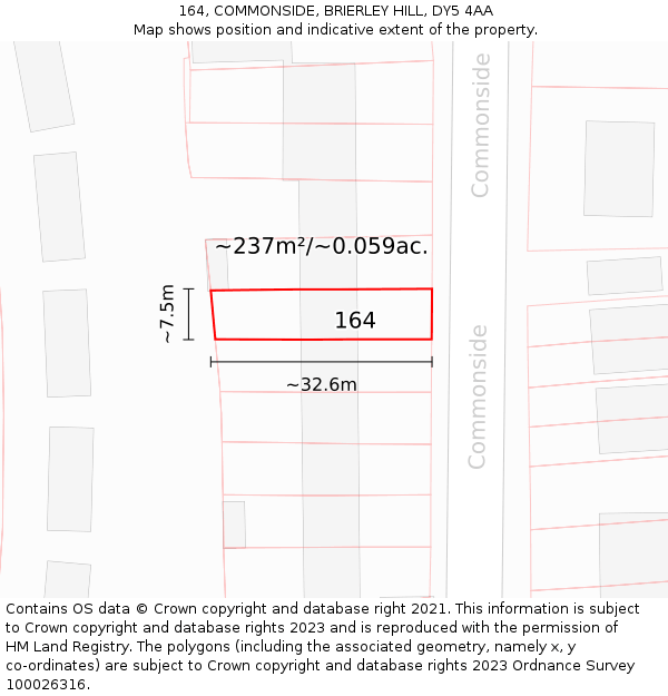 164, COMMONSIDE, BRIERLEY HILL, DY5 4AA: Plot and title map