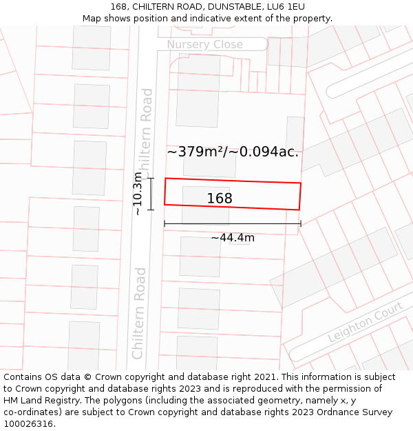 168, CHILTERN ROAD, DUNSTABLE, LU6 1EU: Plot and title map