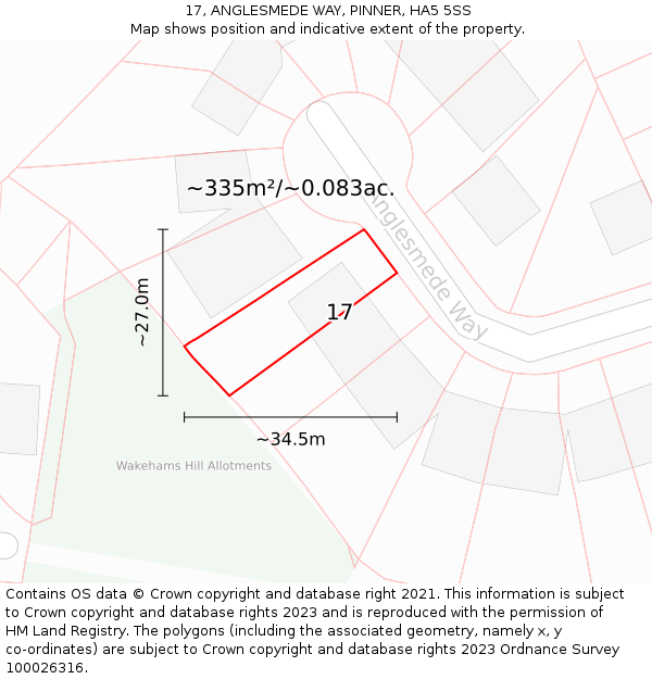 17, ANGLESMEDE WAY, PINNER, HA5 5SS: Plot and title map