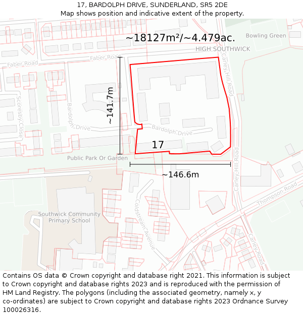 17, BARDOLPH DRIVE, SUNDERLAND, SR5 2DE: Plot and title map