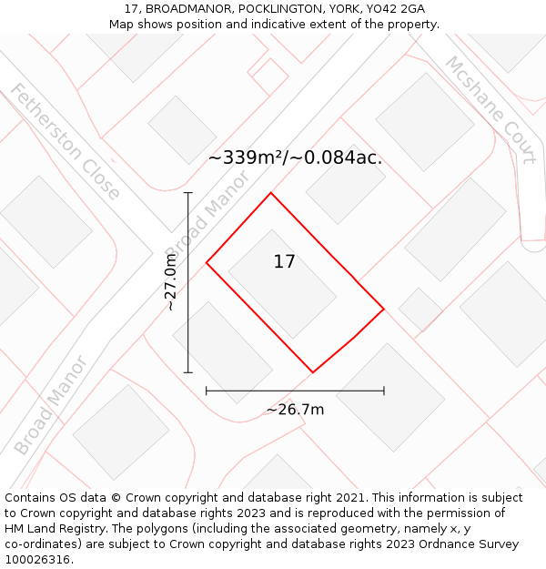 17, BROADMANOR, POCKLINGTON, YORK, YO42 2GA: Plot and title map