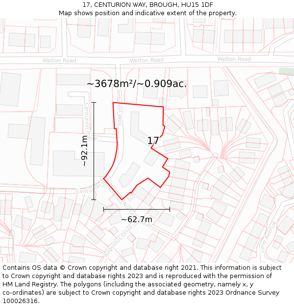 17, CENTURION WAY, BROUGH, HU15 1DF: Plot and title map