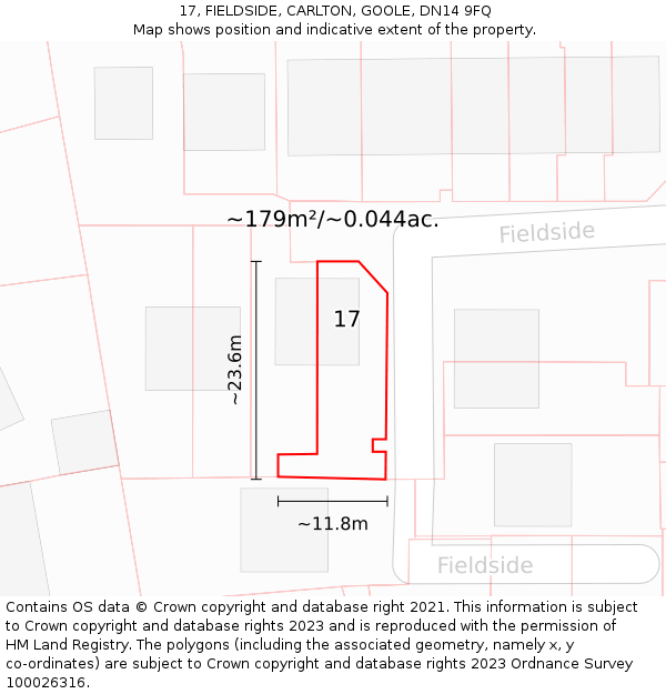 17, FIELDSIDE, CARLTON, GOOLE, DN14 9FQ: Plot and title map