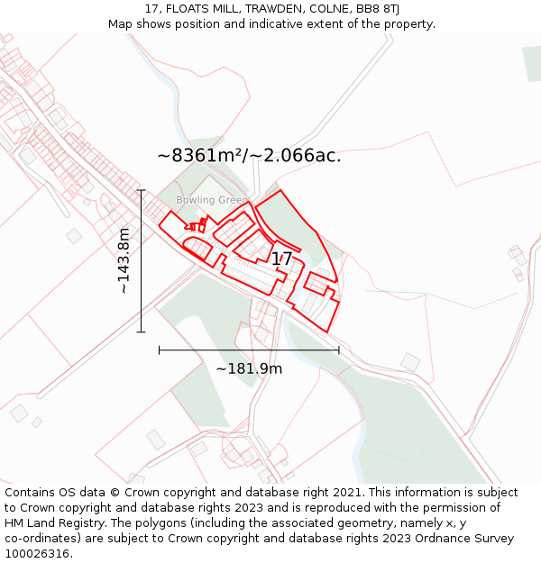 17, FLOATS MILL, TRAWDEN, COLNE, BB8 8TJ: Plot and title map