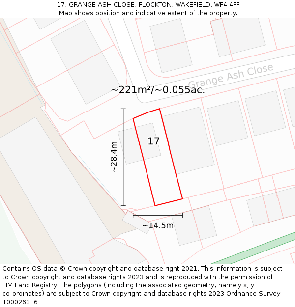 17, GRANGE ASH CLOSE, FLOCKTON, WAKEFIELD, WF4 4FF: Plot and title map