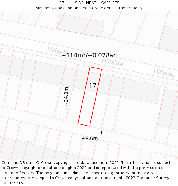 17, HILLSIDE, NEATH, SA11 1TS: Plot and title map