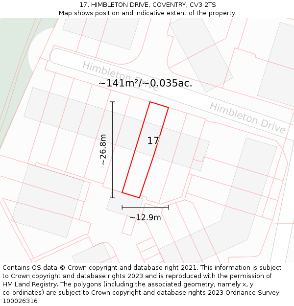 17, HIMBLETON DRIVE, COVENTRY, CV3 2TS: Plot and title map