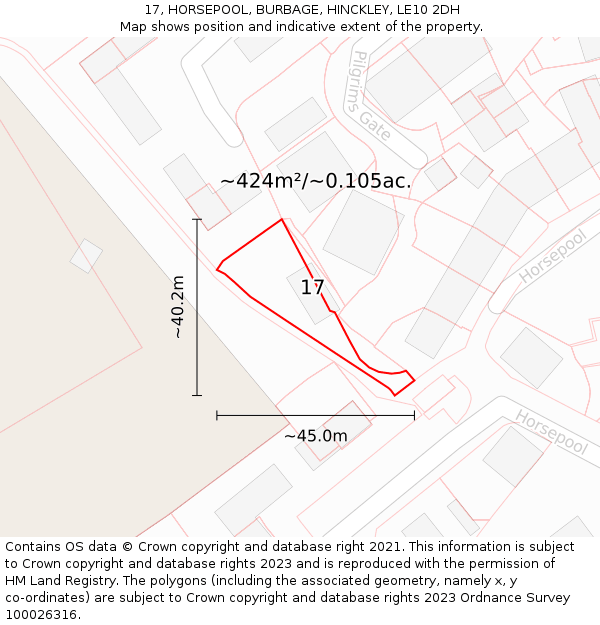 17, HORSEPOOL, BURBAGE, HINCKLEY, LE10 2DH: Plot and title map