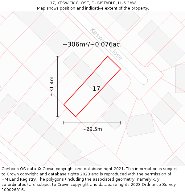 17, KESWICK CLOSE, DUNSTABLE, LU6 3AW: Plot and title map