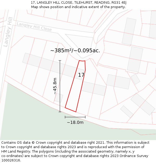 17, LANGLEY HILL CLOSE, TILEHURST, READING, RG31 4EJ: Plot and title map