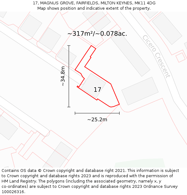 17, MAGNUS GROVE, FAIRFIELDS, MILTON KEYNES, MK11 4DG: Plot and title map