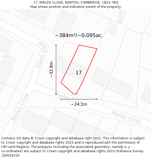 17, MAILES CLOSE, BARTON, CAMBRIDGE, CB23 7BQ: Plot and title map