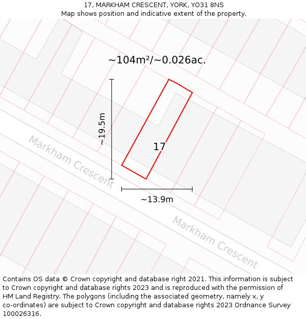 17, MARKHAM CRESCENT, YORK, YO31 8NS: Plot and title map