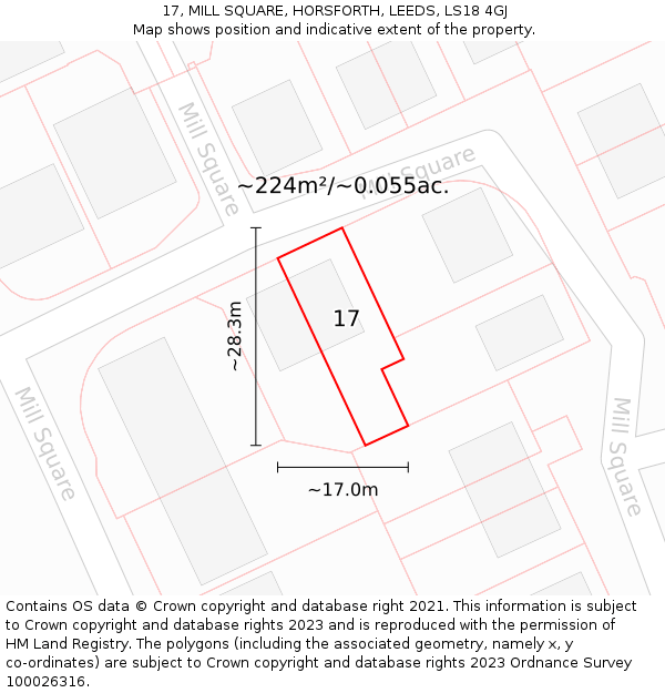 17, MILL SQUARE, HORSFORTH, LEEDS, LS18 4GJ: Plot and title map