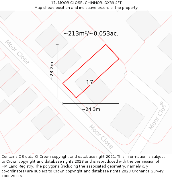 17, MOOR CLOSE, CHINNOR, OX39 4FT: Plot and title map